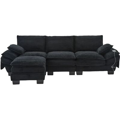 STILVORA Canapé 3 places 260/132/84 cm noir en velours côtelé avec ottoman modulaire - Publicité STILVORA Canapé 3 places 260/132/84 cm noir en velours côtelé avec ottoman modulaire - Publicité