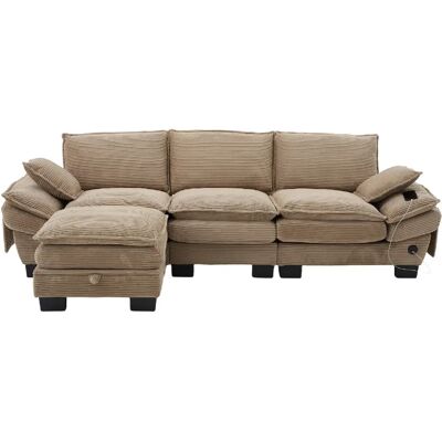 STILVORA Canapé 3 places 260/132/84 cm kaki en velours côtelé avec pouf et USB-C - Publicité STILVORA Canapé 3 places 260/132/84 cm kaki en velours côtelé avec pouf et USB-C - Publicité