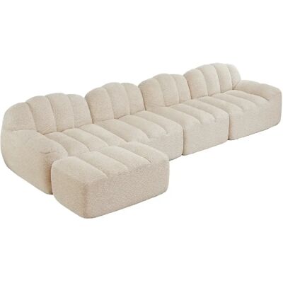 STILVORA Canapé modulaire 4 places beige blanc en polaire granulée avec ottomane - Publicité STILVORA Canapé modulaire 4 places beige blanc en polaire granulée avec ottomane - Publicité