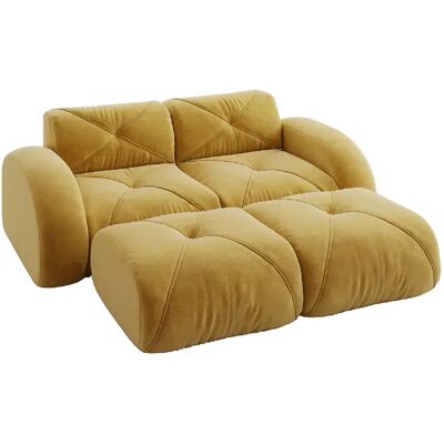 STILVORA Canapé modulaire 2 places jaune en chenille avec 2 poufs sans montage - Publicité STILVORA Canapé modulaire 2 places jaune en chenille avec 2 poufs sans montage - Publicité