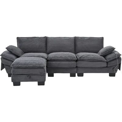STILVORA Canapé 3 places 260/132/84 cm gris foncé en velours côtelé avec pouf modulable - Publicité STILVORA Canapé 3 places 260/132/84 cm gris foncé en velours côtelé avec pouf modulable - Publicité