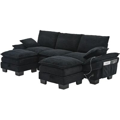 STILVORA Canapé 3 places 260/132/84 cm noir en velours côtelé avec 2 poufs modulables - Publicité STILVORA Canapé 3 places 260/132/84 cm noir en velours côtelé avec 2 poufs modulables - Publicité