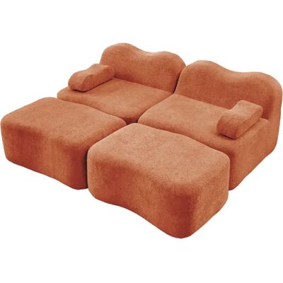 STILVORA Canapé modulaire 2 places orange en velours avec 2 ottomans et design sans cadre - Publicité STILVORA Canapé modulaire 2 places orange en velours avec 2 ottomans et design sans cadre - Publicité