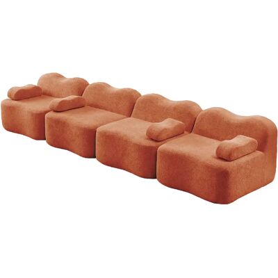 STILVORA Canapé modulaire 4 places orange en velours avec assise profonde - Publicité STILVORA Canapé modulaire 4 places orange en velours avec assise profonde - Publicité