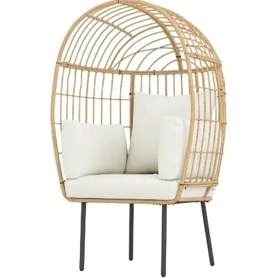 STILVORA Fauteuil de jardin 95/80/155 cm beige en rotin avec coussins amovibles - Publicité STILVORA Fauteuil de jardin 95/80/155 cm beige en rotin avec coussins amovibles - Publicité