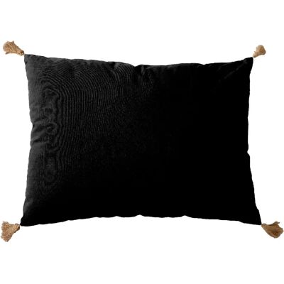 Toilinux Coussin rectangulaire 4 pompons en jute - 70x50 cm - Noir - Publicité Toilinux Coussin rectangulaire 4 pompons en jute - 70x50 cm - Noir - Publicité