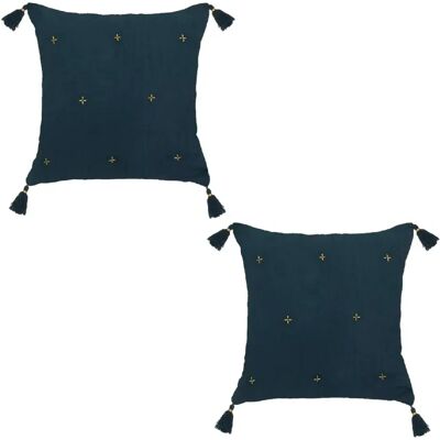 ATMOSPHERA Lot de 2 coussins de chaise brodés rectangulaires Starke - 40 x 40 cm - Bleu nuit - Publicité ATMOSPHERA Lot de 2 coussins de chaise brodés rectangulaires Starke - 40 x 40 cm - Bleu nuit - Publicité