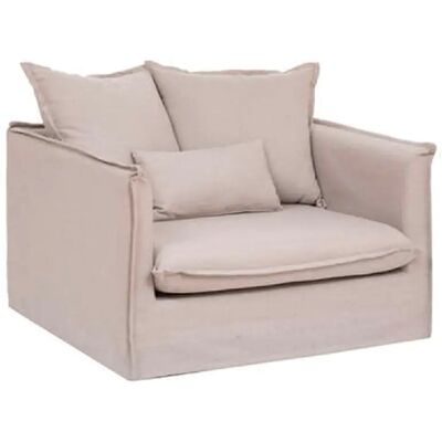Pegane Fauteuil beige PU bois - 117 x 102 x 72 cm - Publicité Pegane Fauteuil beige PU bois - 117 x 102 x 72 cm - Publicité