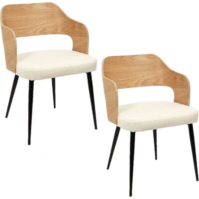 Toilinux Lot de 2 fauteuils de table avec assise en bouclette LOKI - Beige et Blanc - Publicité Toilinux Lot de 2 fauteuils de table avec assise en bouclette LOKI - Beige et Blanc - Publicité