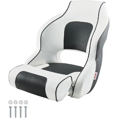 VEVOR AD75575 - Blanc / Gris - Siège de bateau à dossier haut rabattable - Coussin épais - Cuir PVC imperméable - Installation boulons 5 x 12 po - Publicité VEVOR AD75575 - Blanc / Gris - Siège de bateau à dossier haut rabattable - Coussin épais - Cuir PVC imperméable - Installation boulons 5 x 12 po - Publicité