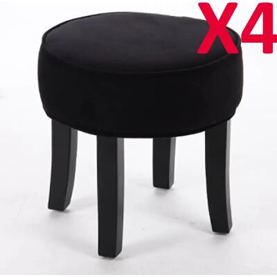 Pegane Lot de 4 poufs ronds velours - Noir - Publicité Pegane Lot de 4 poufs ronds velours - Noir - Publicité