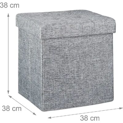 HELLOSHOP26 Tabouret de rangement - Pouf en lin pliable - 38x38 cm - Gris - Publicité HELLOSHOP26 Tabouret de rangement - Pouf en lin pliable - 38x38 cm - Gris - Publicité