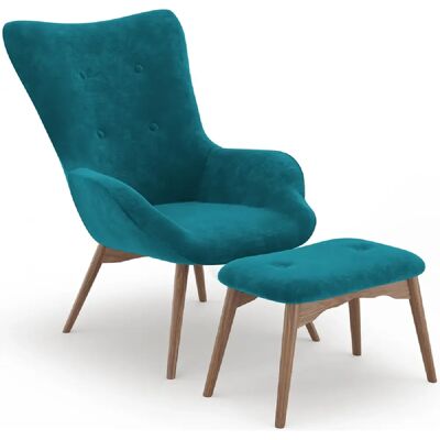 Fauteuil en velours vert PRIVATEFLOOR avec pieds en bois - Style scandinave - Publicité Fauteuil en velours vert PRIVATEFLOOR avec pieds en bois - Style scandinave - Publicité