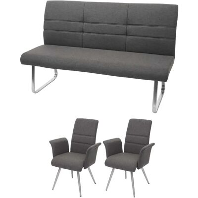 Decoshop26 lot de 2 chaises avec accoudoirs + banc 180 cm - Gris marron - Publicité Decoshop26 lot de 2 chaises avec accoudoirs + banc 180 cm - Gris marron - Publicité