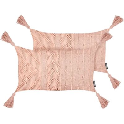 BELIANI VALVARIA - Lot de 2 coussins 30 x 50 cm Rose pêche - Publicité BELIANI VALVARIA - Lot de 2 coussins 30 x 50 cm Rose pêche - Publicité