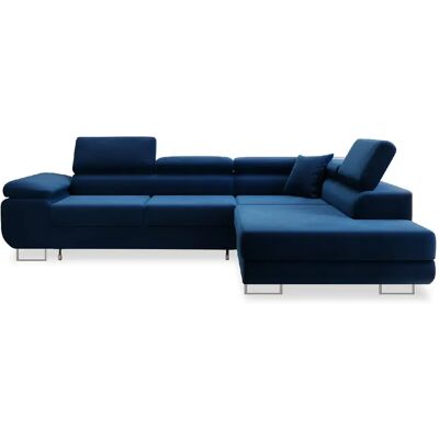 Générique Canapé d'angle droit convertible Marius - Velours bleu - Publicité Générique Canapé d'angle droit convertible Marius - Velours bleu - Publicité