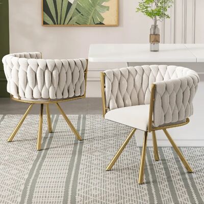 Merax Lot de 2 fauteuils pivotants - Beige et or - Publicité Merax Lot de 2 fauteuils pivotants - Beige et or - Publicité