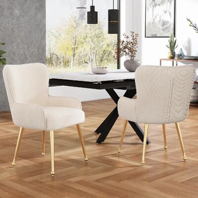 Merax Lot de 2 chaises en velours - Beige et or - Publicité Merax Lot de 2 chaises en velours - Beige et or - Publicité