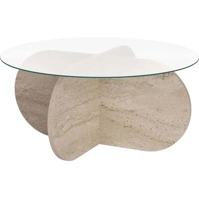 Hanah home Table basse ronde en verre - Travertin et verre transparent - Publicité Hanah home Table basse ronde en verre - Travertin et verre transparent - Publicité