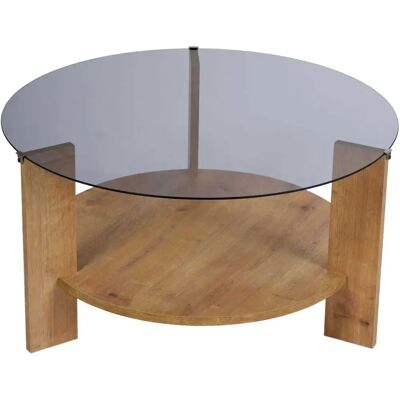 Hanah home Table basse ronde en verre - Chêne, verre fumé - Publicité Hanah home Table basse ronde en verre - Chêne, verre fumé - Publicité