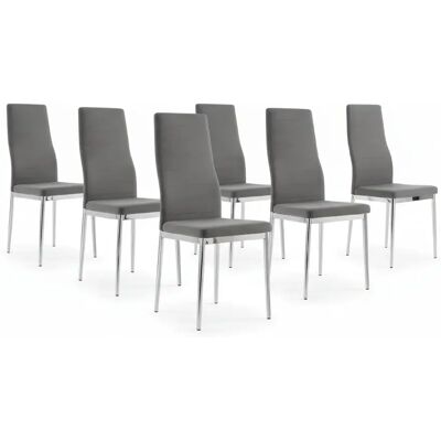Homy France Lot 6 chaises velours gris pieds métal chrome 39x39x95 cm TOLIA - Publicité Homy France Lot 6 chaises velours gris pieds métal chrome 39x39x95 cm TOLIA - Publicité