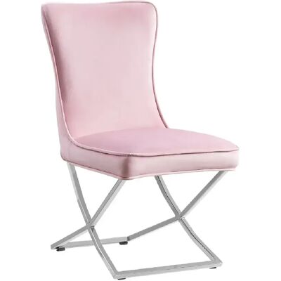 Homy France Lot 2 Chaises Salle à Manger Gabrielle Capitonnées Velours Rose Pieds Chrome 59x52x95cm - Publicité Homy France Lot 2 Chaises Salle à Manger Gabrielle Capitonnées Velours Rose Pieds Chrome 59x52x95cm - Publicité