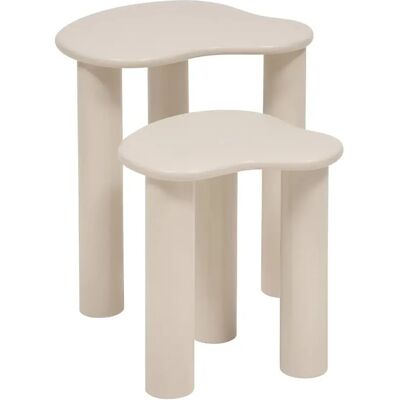 Pegane Lot de 2 tables gigognes basses - Ivoire - Publicité Pegane Lot de 2 tables gigognes basses - Ivoire - Publicité
