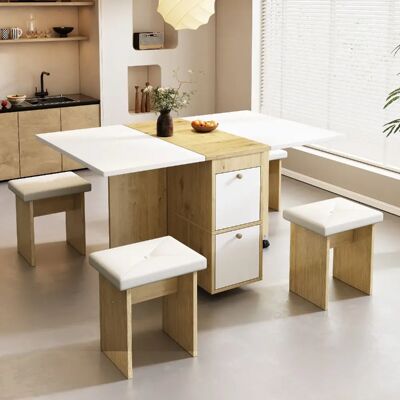 Blossom Paris Set table extensible et pliante 120x80x75cm, 4 chaises, blanc + chêne - Publicité Blossom Paris Set table extensible et pliante 120x80x75cm, 4 chaises, blanc + chêne - Publicité