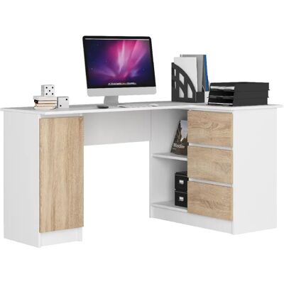 Akord Bureau d'angle avec caisson - Blanc/chêne - Publicité Akord Bureau d'angle avec caisson - Blanc/chêne - Publicité