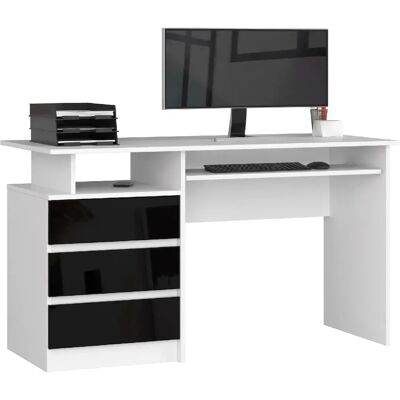 Akord Bureau 3 Tiroirs Blanc/Noir Brillant 135X60X77 - Publicité Akord Bureau 3 Tiroirs Blanc/Noir Brillant 135X60X77 - Publicité