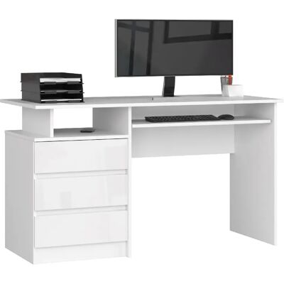 Akord Bureau 3 Tiroirs Blanc/Blanc Brillant 135X60X77 - Publicité Akord Bureau 3 Tiroirs Blanc/Blanc Brillant 135X60X77 - Publicité