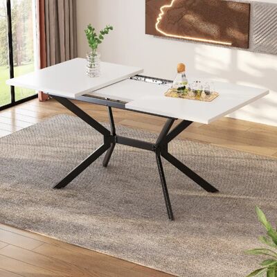 modfu Table à manger extensible 120-160x80 cm, plateau blanc, pieds en métal noir - Publicité modfu Table à manger extensible 120-160x80 cm, plateau blanc, pieds en métal noir - Publicité