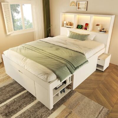 Merax Lit 90x200 Cm Avec Table De Chevet Amovible-lit Simple En Bois-Port USB-c-blanc - Publicité Merax Lit 90x200 Cm Avec Table De Chevet Amovible-lit Simple En Bois-Port USB-c-blanc - Publicité