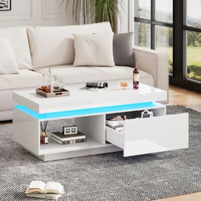 Merax Table Basse -laquée Brillante Avec Éclairage LED-table Élégante Avec Tiroir-blanc - Publicité Merax Table Basse -laquée Brillante Avec Éclairage LED-table Élégante Avec Tiroir-blanc - Publicité