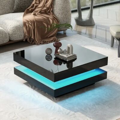 Merax Table Basse Carréee 70x70x36cm-Avec Éclairage LED 16 Couleurs-noir - Publicité Merax Table Basse Carréee 70x70x36cm-Avec Éclairage LED 16 Couleurs-noir - Publicité