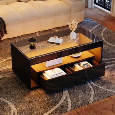 Merax Table Basse 100*50*40cm-avec Éclairage LED-table De Canapé Rectangulaire-noir - Publicité Merax Table Basse 100*50*40cm-avec Éclairage LED-table De Canapé Rectangulaire-noir - Publicité