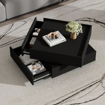 Merax Table Basse Carréee 60x60x38cm-pivotante à 360°, Plateau Tournant Avec 2 Étagères-noire - Publicité Merax Table Basse Carréee 60x60x38cm-pivotante à 360°, Plateau Tournant Avec 2 Étagères-noire - Publicité