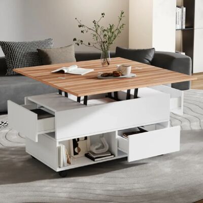 Merax Table Basse Relevable-table De Canapé Réglable En Hauteur-blanc + Bois - Publicité Merax Table Basse Relevable-table De Canapé Réglable En Hauteur-blanc + Bois - Publicité