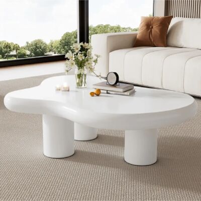 Merax Table basse en forme de nuage-MDF avec patins en feutre-Surface laquée-Blanc - Publicité Merax Table basse en forme de nuage-MDF avec patins en feutre-Surface laquée-Blanc - Publicité