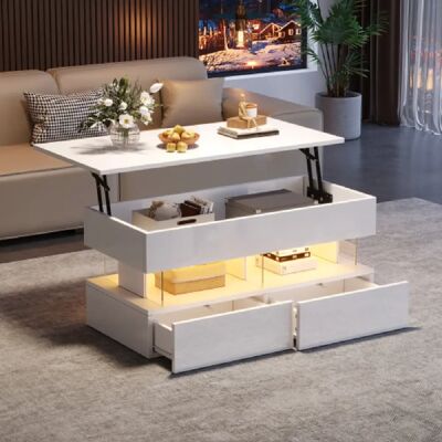 Merax Table Basse-avec Plateau Réglable En Hauteur-table Brillante-LED-verre Trempé-blanc - Publicité Merax Table Basse-avec Plateau Réglable En Hauteur-table Brillante-LED-verre Trempé-blanc - Publicité