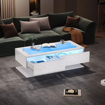 Merax Table Basse LED-table D'appoint Laquée Brillante-table De Salon-plateau En Verre-blanc - Publicité Merax Table Basse LED-table D'appoint Laquée Brillante-table De Salon-plateau En Verre-blanc - Publicité