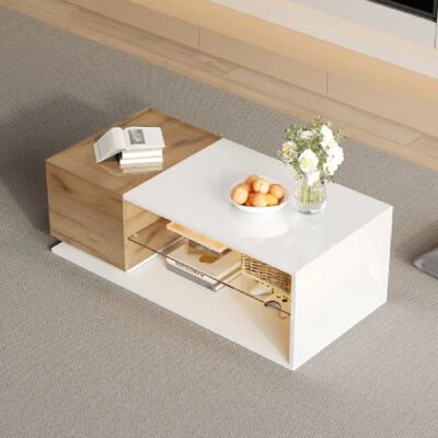 Merax Table Basse LED 105x50x36cm-table De Salon Laquée Brillante-avec Espace De Rangement-blanc - Publicité Merax Table Basse LED 105x50x36cm-table De Salon Laquée Brillante-avec Espace De Rangement-blanc - Publicité