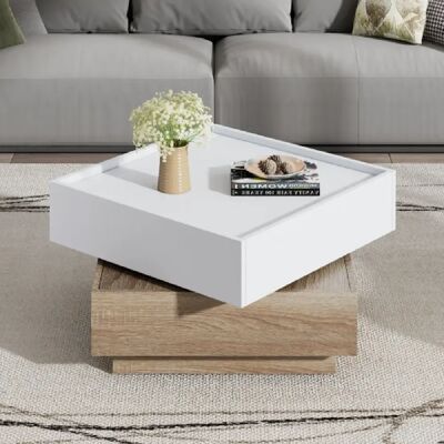 Merax Table Basse Carréee 60x60x38cm-pivotante à 360°, Plateau Tournant Avec 2 Étagères-bois - Publicité Merax Table Basse Carréee 60x60x38cm-pivotante à 360°, Plateau Tournant Avec 2 Étagères-bois - Publicité