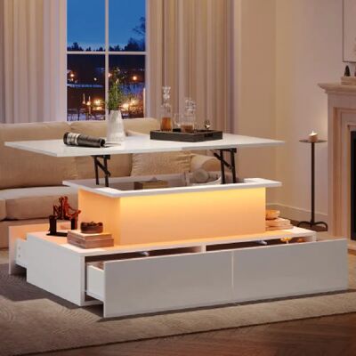 Merax Table Basse Noire Laquée-avec Éclairage LED Et 4 Tiroirs-avec Espace De Rangement-blanc - Publicité Merax Table Basse Noire Laquée-avec Éclairage LED Et 4 Tiroirs-avec Espace De Rangement-blanc - Publicité