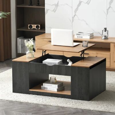 Merax Table Basse Relevable 109.5*59.7*43cm-structure Grise-rangement Sous Le Plateau-noir - Publicité Merax Table Basse Relevable 109.5*59.7*43cm-structure Grise-rangement Sous Le Plateau-noir - Publicité