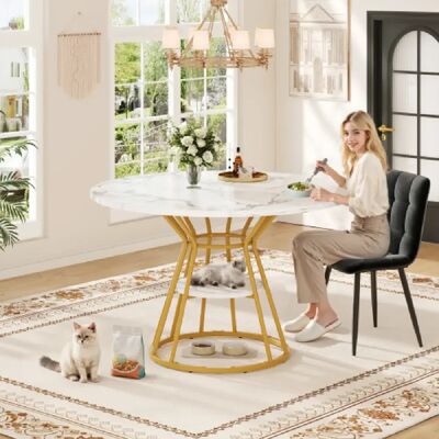 Merax Table à Manger-table De Cuisine-petit-déjeuner-pieds En Métal-motif Marbre-blanc Et Doré - Publicité Merax Table à Manger-table De Cuisine-petit-déjeuner-pieds En Métal-motif Marbre-blanc Et Doré - Publicité