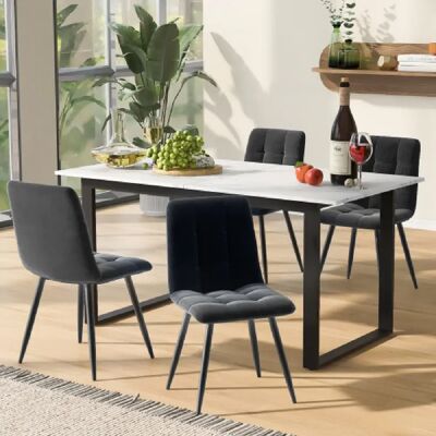Merax Table à Manger Extensible-table De Cuisine-en Fer Noir-plateau En Imitation Marbre - Publicité Merax Table à Manger Extensible-table De Cuisine-en Fer Noir-plateau En Imitation Marbre - Publicité