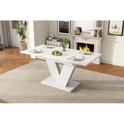 Merax Table à Manger Extensible 120/160x80-4-6 Personnes-table Rectangulaire-pieds En V-blanc - Publicité Merax Table à Manger Extensible 120/160x80-4-6 Personnes-table Rectangulaire-pieds En V-blanc - Publicité