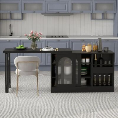 Merax Table De Bar Extensible Rotative à 360°-Avec Porte D'armoire En Verre-noir - Publicité Merax Table De Bar Extensible Rotative à 360°-Avec Porte D'armoire En Verre-noir - Publicité