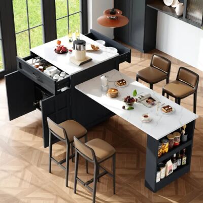 Merax Îlot Central Cuisine-table Extensible Avec Rangement-pour 2 à 6 Personnes-desserte-noir - Publicité Merax Îlot Central Cuisine-table Extensible Avec Rangement-pour 2 à 6 Personnes-desserte-noir - Publicité
